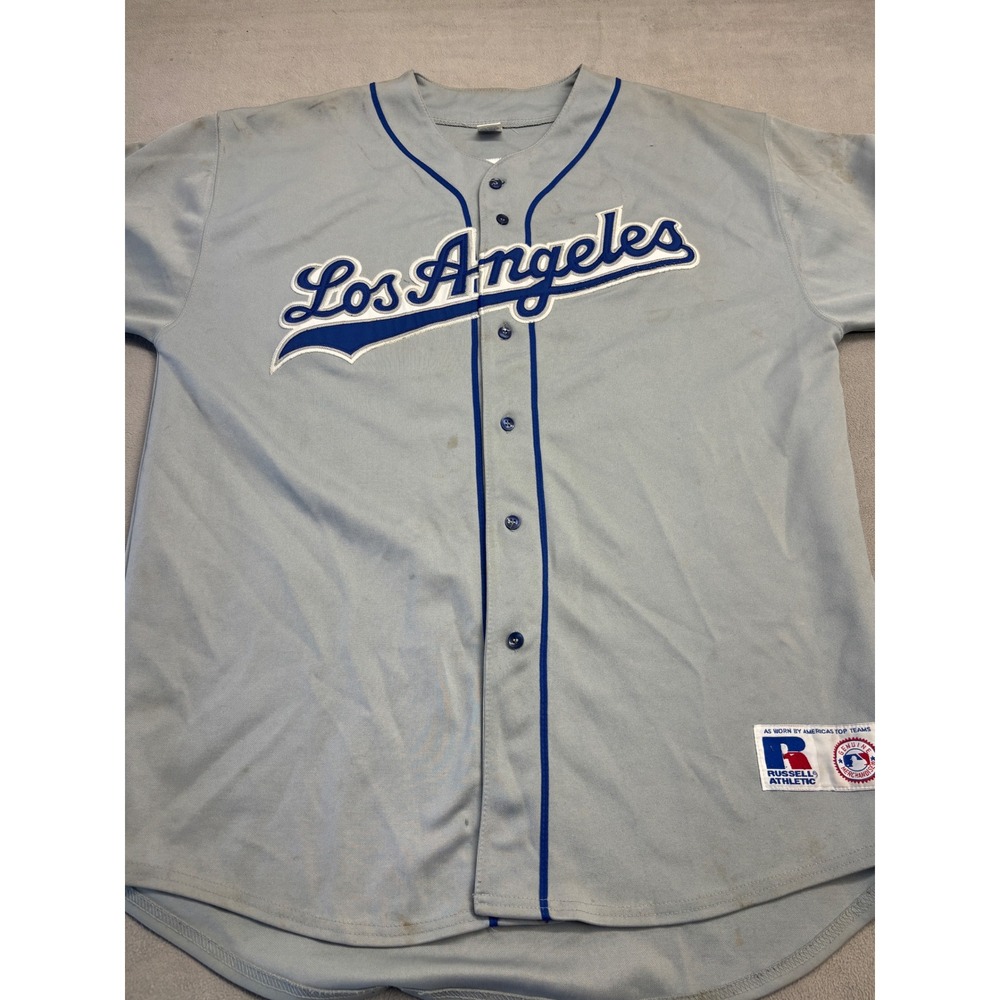 Vintage Russell Athletic Los Angeles Baseball Jersey Gray Blue XXL MLB Genuine